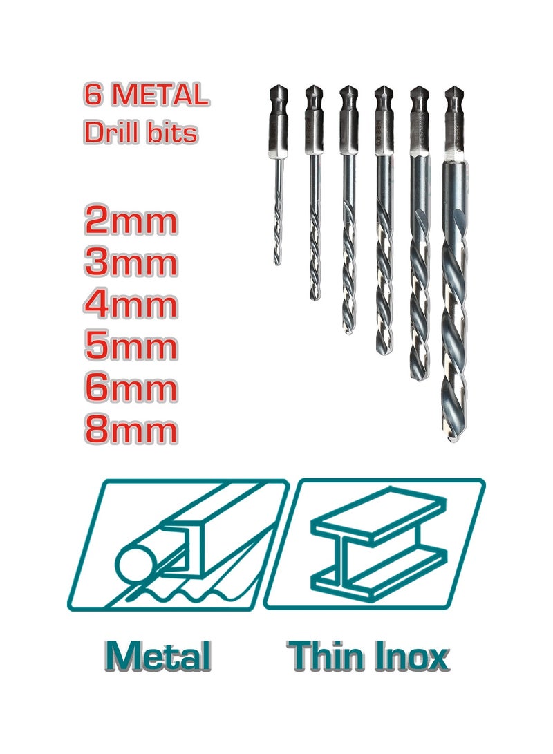 TOTAL 16 Piece Drill Bit Set, Hex Shank Metal Masonry Wood Drill Bits, 2mm-10mm Sizes, Includes 6 Metal, 5 Masonry, 5 Wood Bits, Double Blister Pack - Image 2